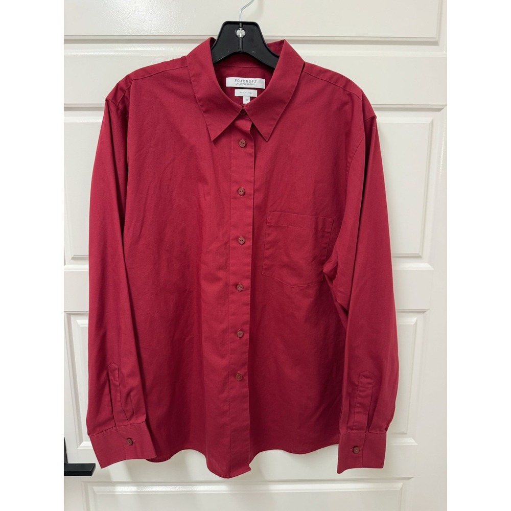 FOXCROFT  Dark Red Wrinkle Free Blouse Top 47 Chest 28 Long Sz 18 EUC